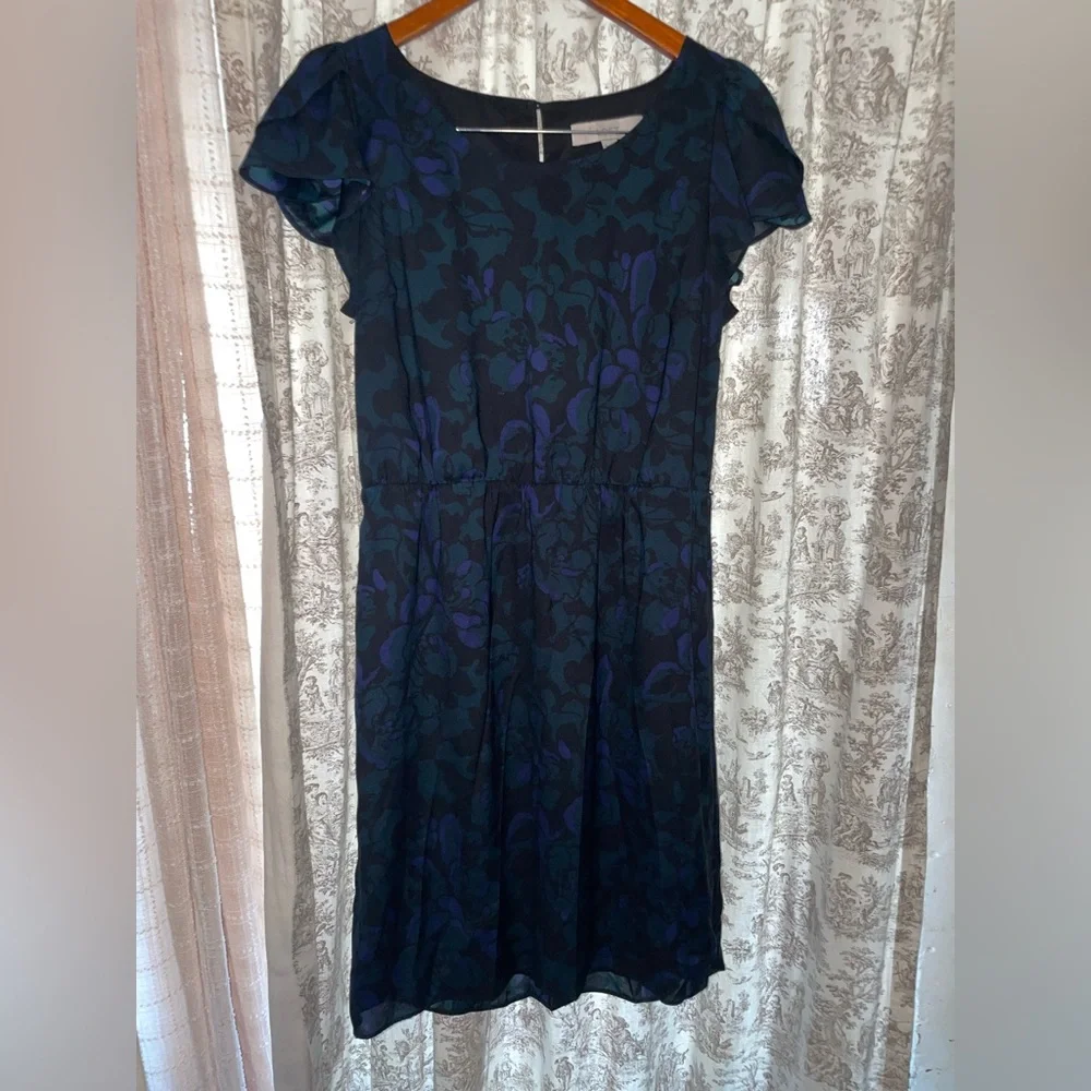 Loft Elegant Blue and Purple Floral Dress - Picture 1 of 4